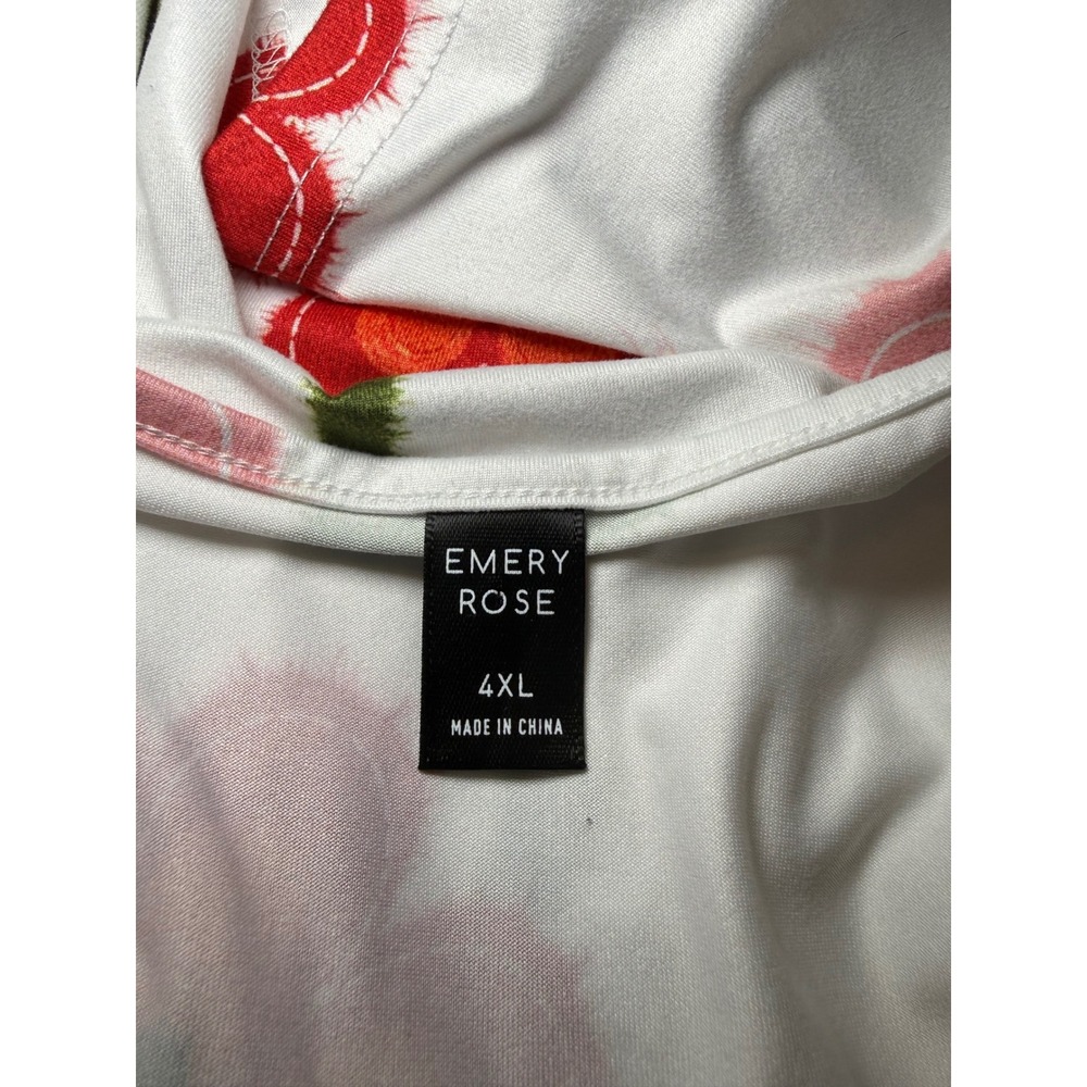 Emery Rose White Floral V-Neck Long Sleeve Top Plus Size 4XL Boho Casual Tee - Picture 4 of 6